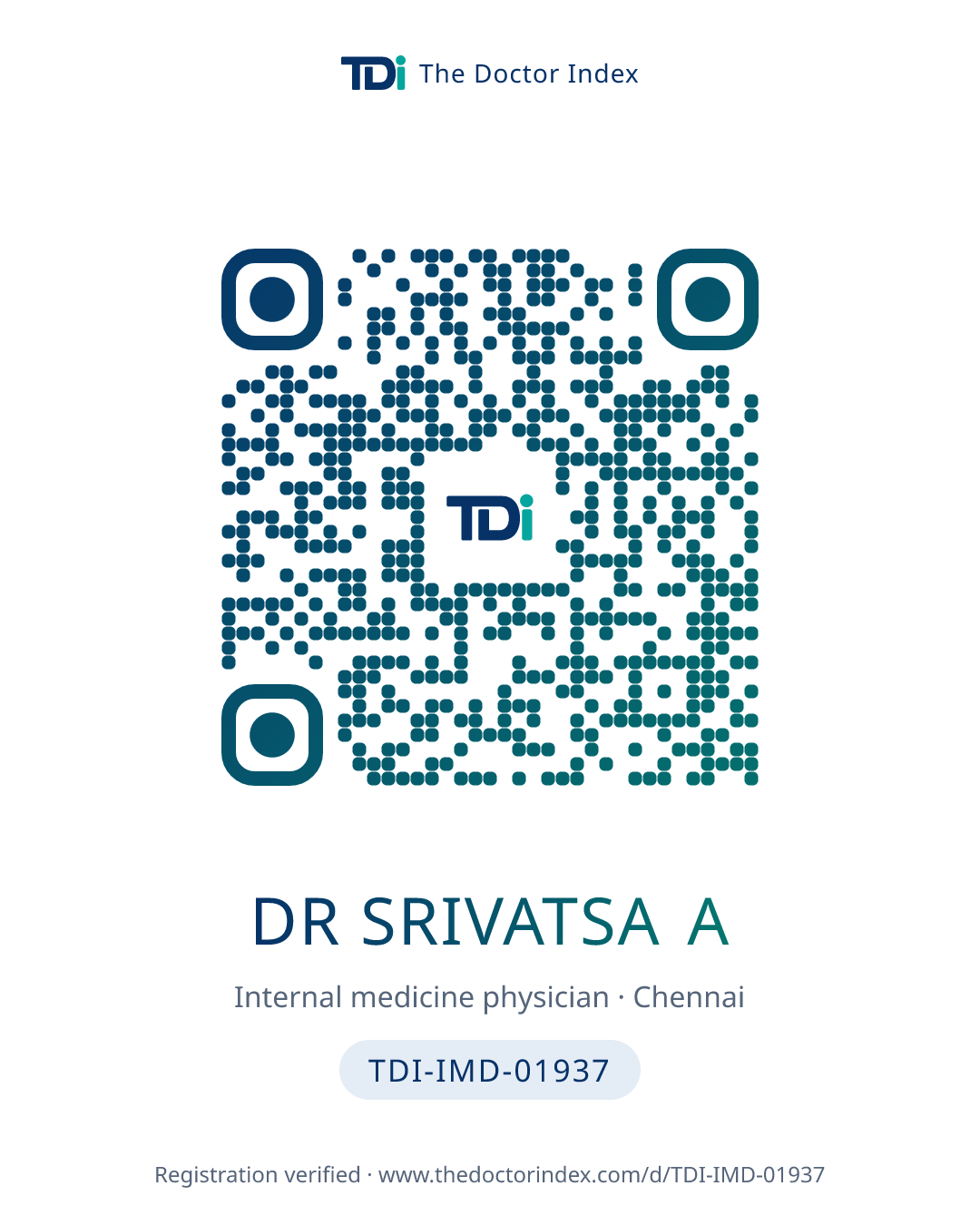 QR card for Dr Srivatsa A, TDI-IMD-01937