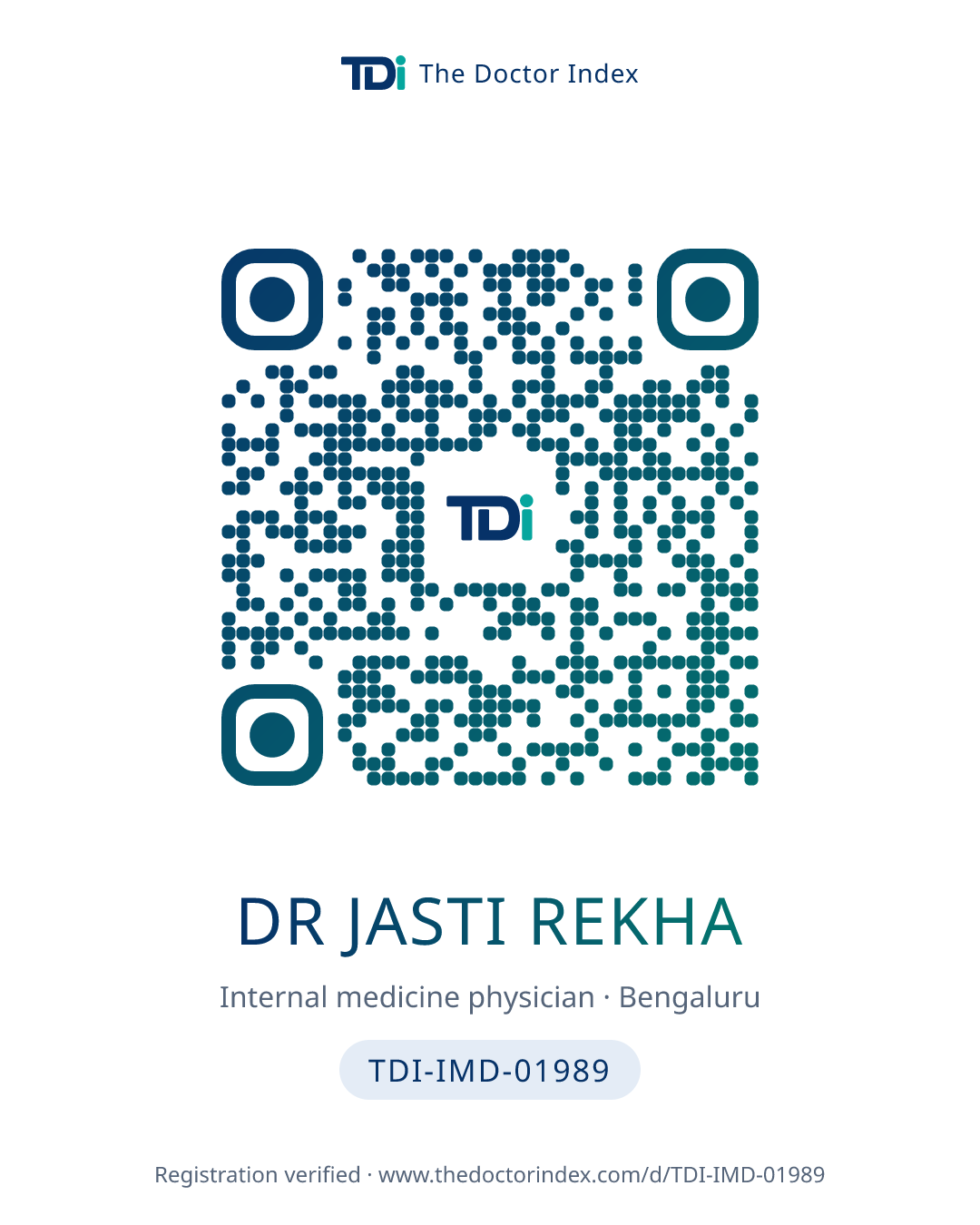 QR card for Dr Jasti Rekha, TDI-IMD-01989