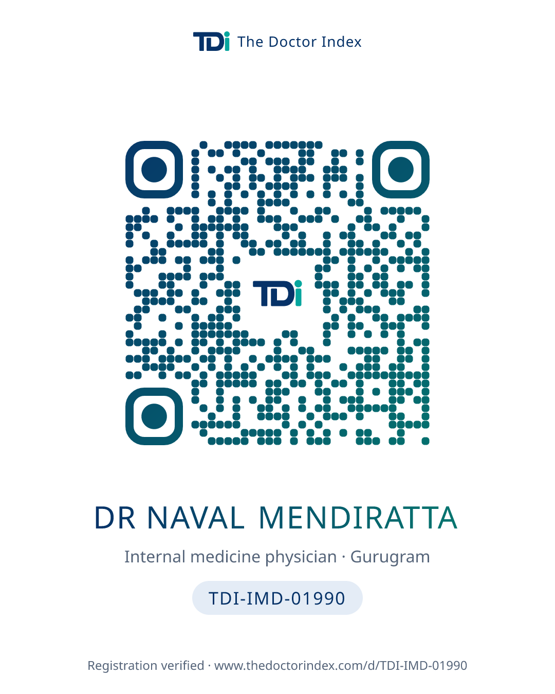 QR card for Dr Naval Mendiratta, TDI-IMD-01990