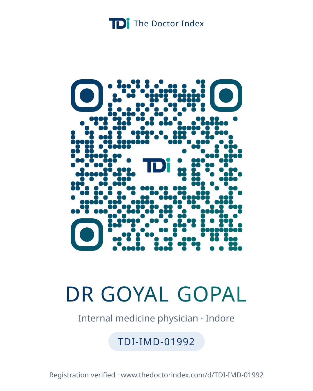 QR card for Dr Goyal Gopal, TDI-IMD-01992
