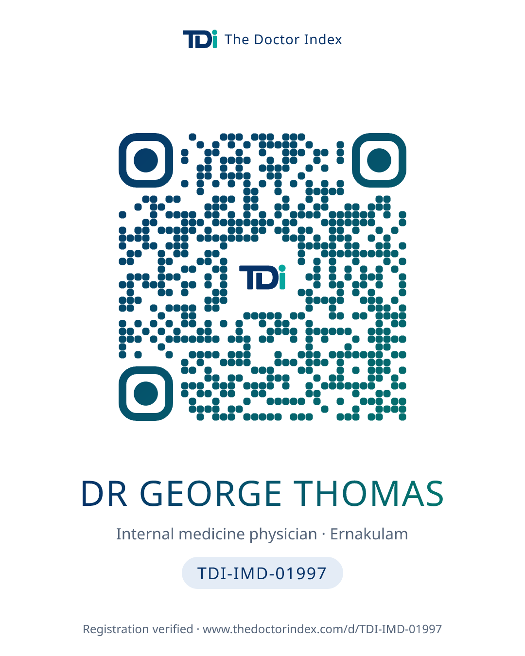 QR card for Dr George Thomas, TDI-IMD-01997