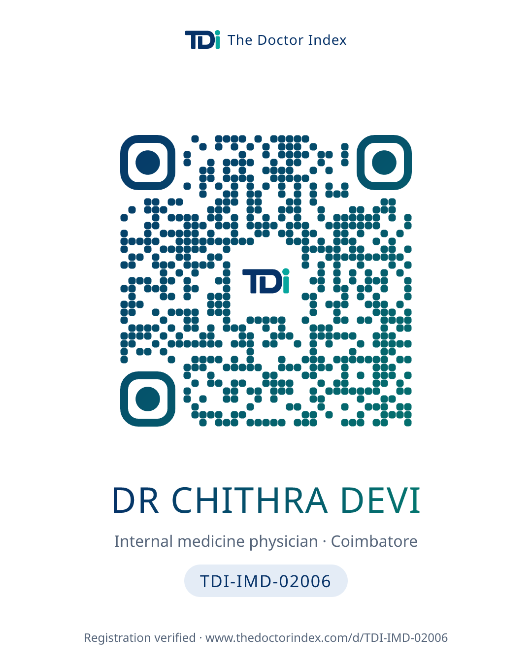 QR card for Dr Chithra Devi, TDI-IMD-02006
