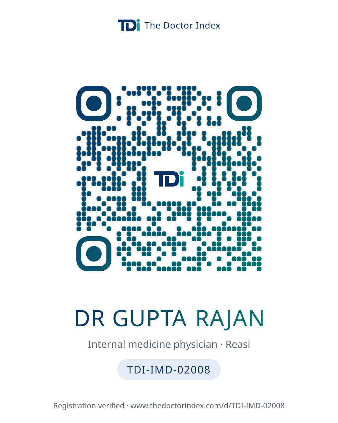 QR card for Dr Gupta Rajan, TDI-IMD-02008