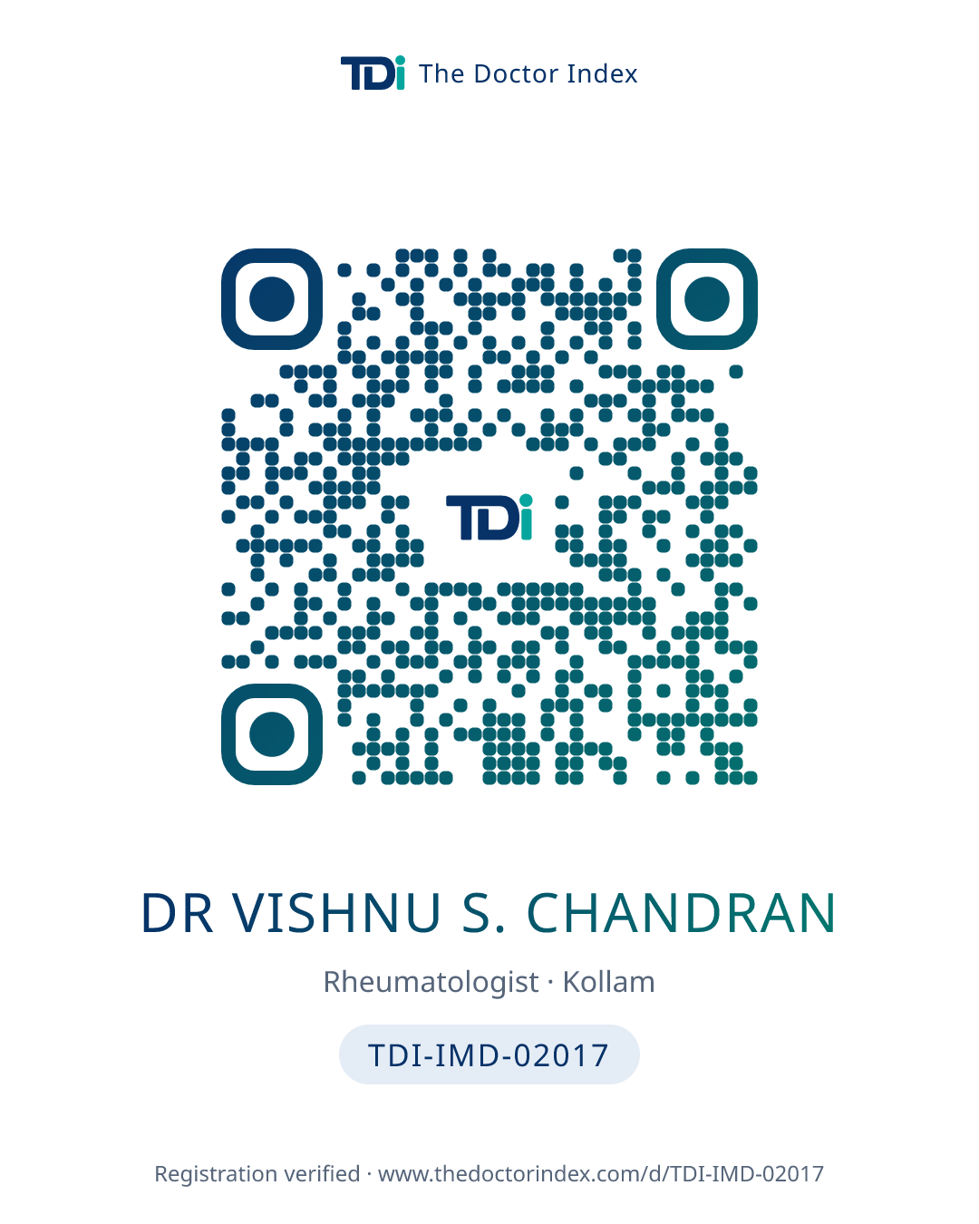 QR card for Dr Vishnu S. Chandran, TDI-IMD-02017