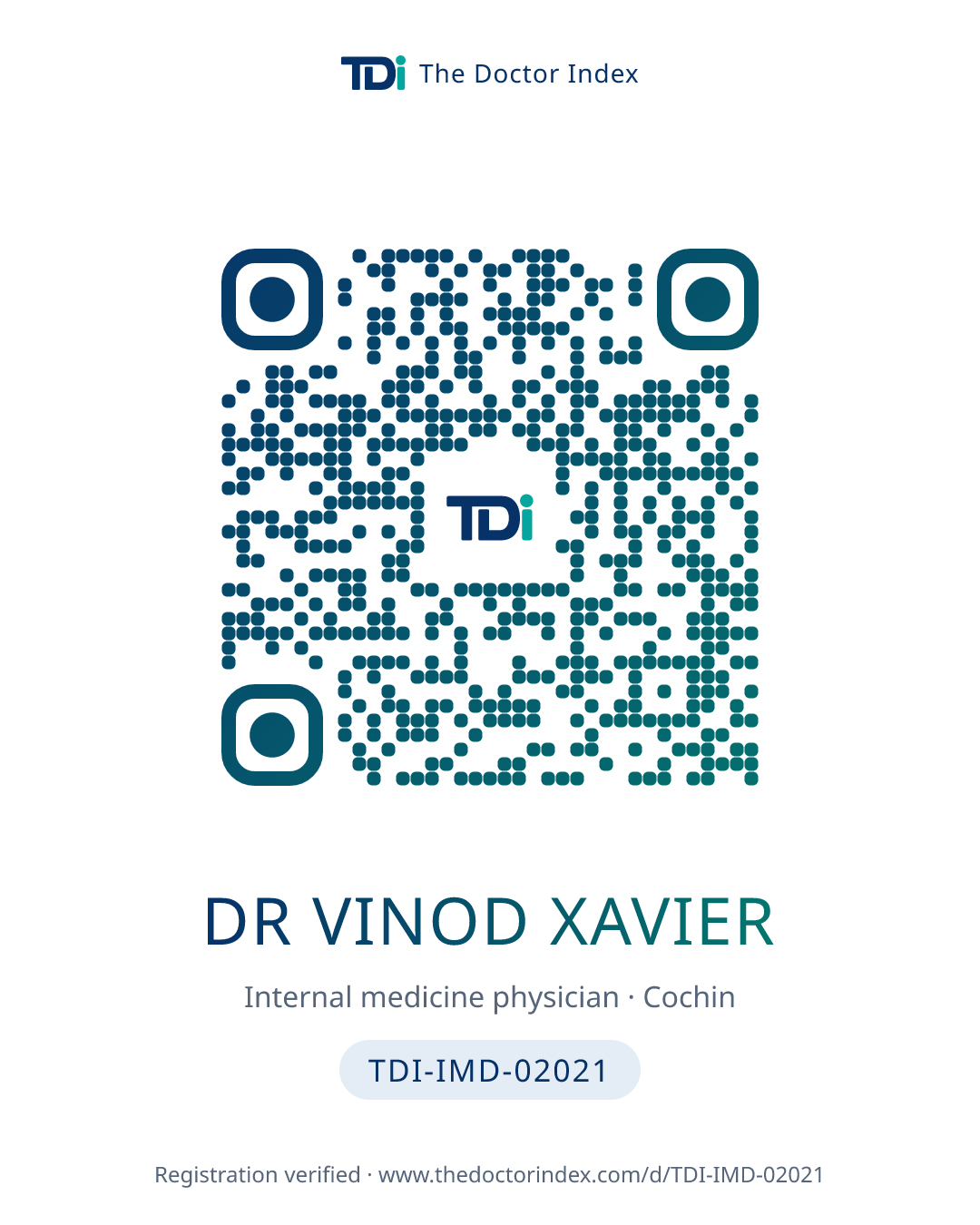 QR card for Dr Vinod Xavier, TDI-IMD-02021