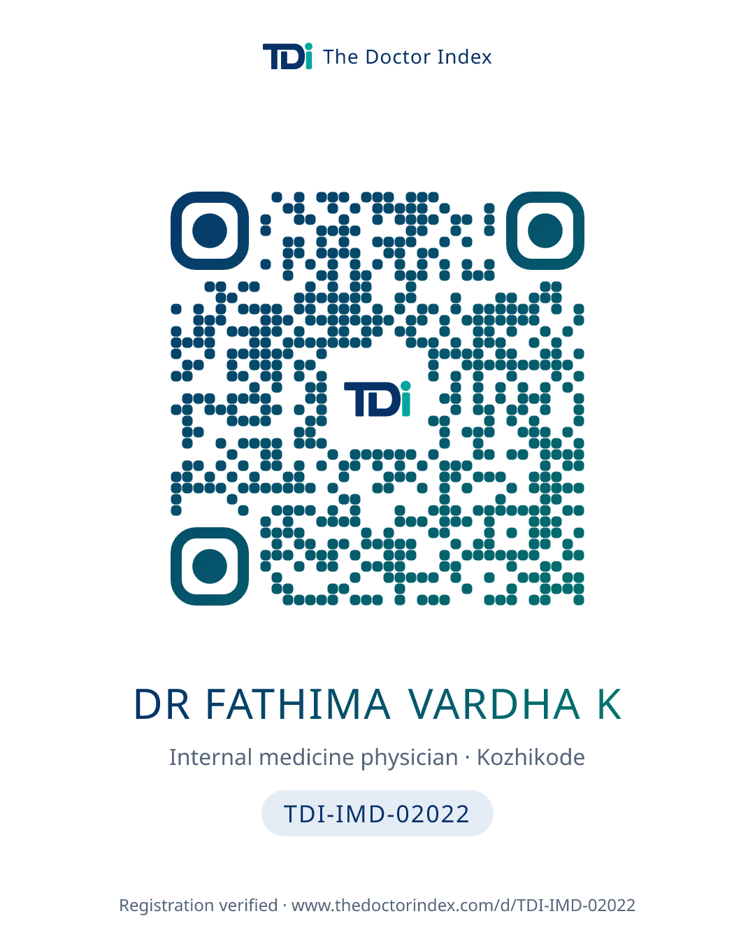 QR card for Dr Fathima Vardha K, TDI-IMD-02022