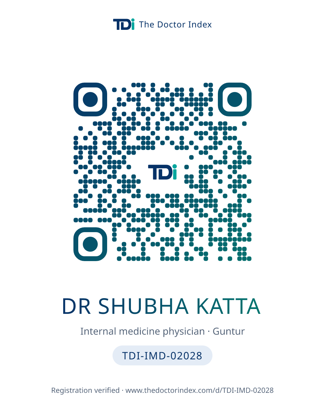 QR card for Dr Shubha Katta, TDI-IMD-02028