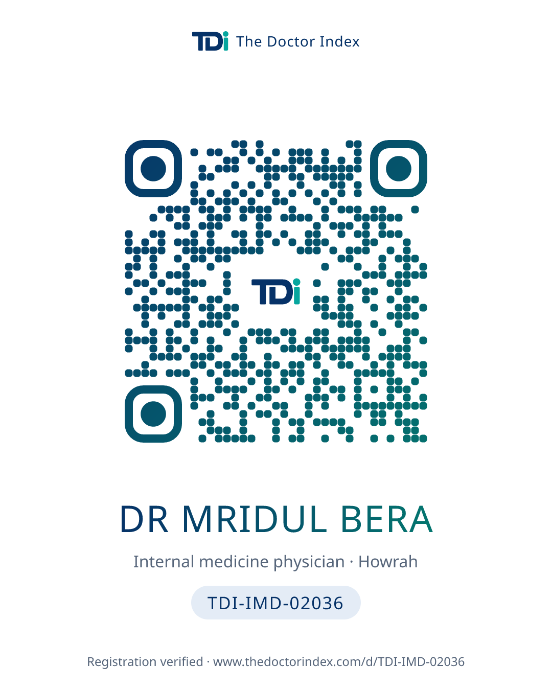 QR card for Dr Mridul Bera, TDI-IMD-02036