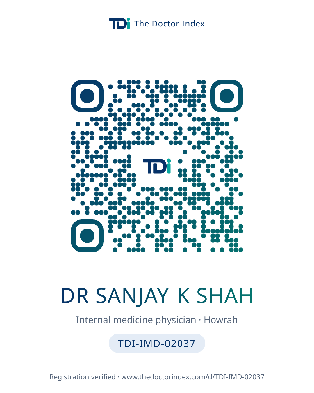 QR card for Dr Sanjay K Shah, TDI-IMD-02037