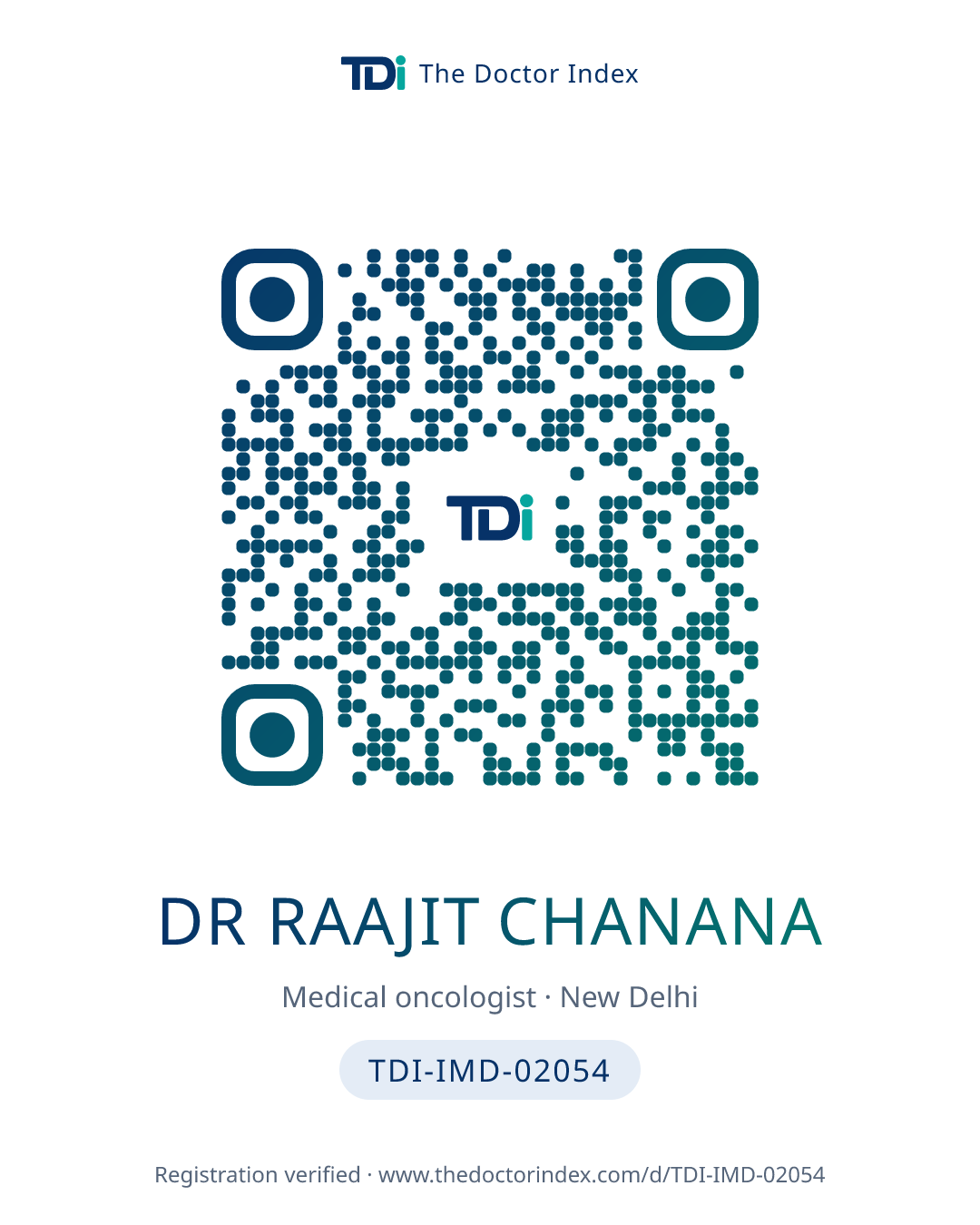 QR card for Dr Raajit Chanana, TDI-IMD-02054