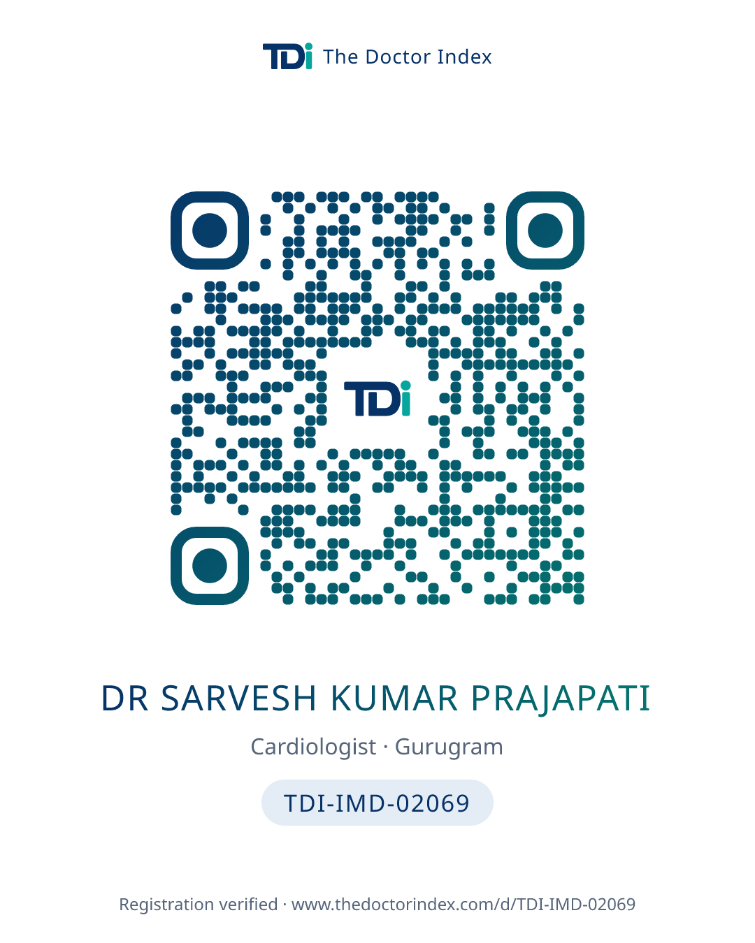 QR card for Dr Sarvesh Kumar Prajapati, TDI-IMD-02069