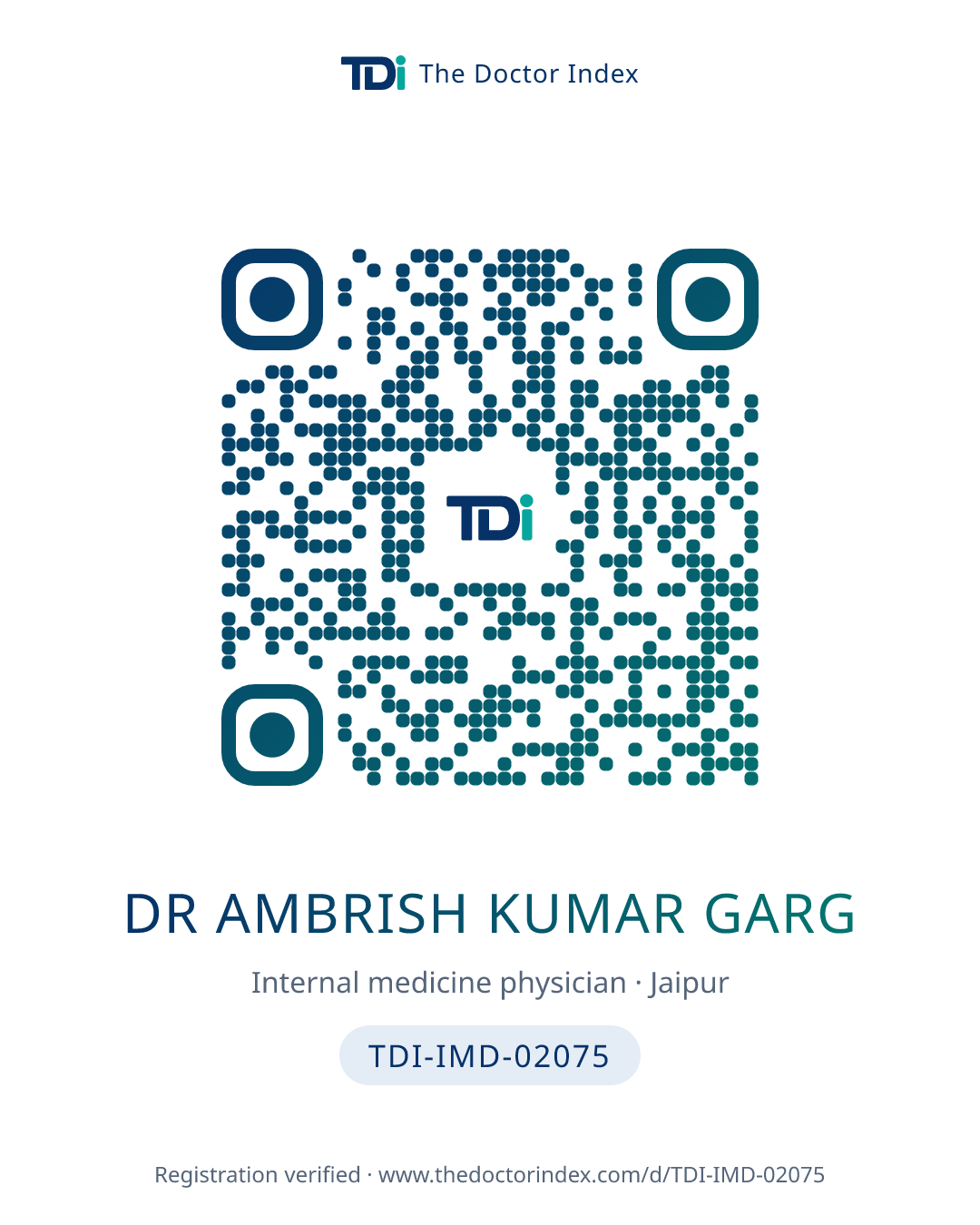 QR card for Dr Ambrish Kumar Garg, TDI-IMD-02075