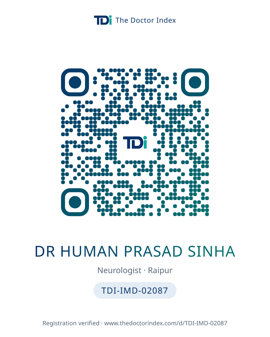 QR card for Dr Human Prasad Sinha, TDI-IMD-02087