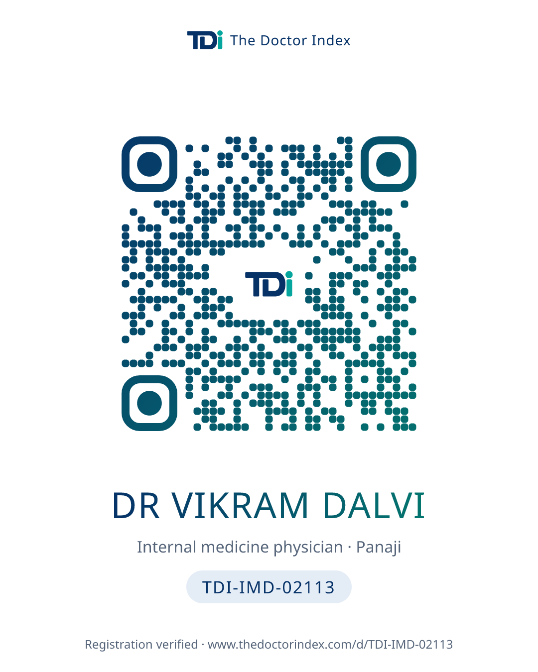 QR card for Dr Vikram Dalvi, TDI-IMD-02113