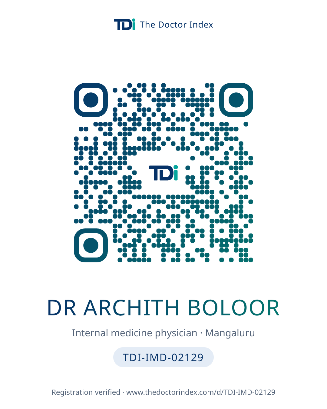 QR card for Dr Archith Boloor, TDI-IMD-02129