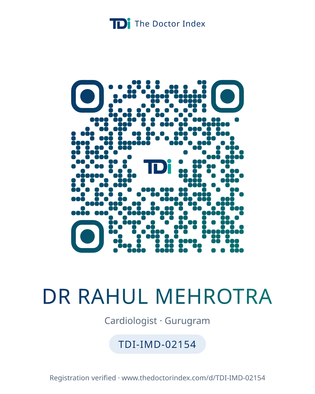 QR card for Dr Rahul Mehrotra, TDI-IMD-02154