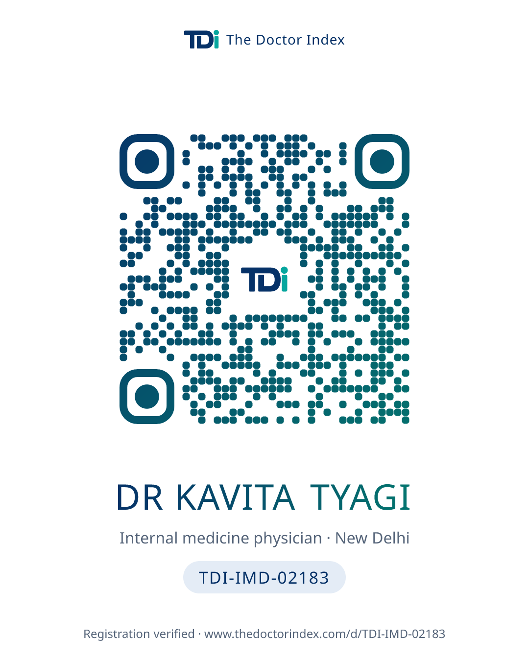 QR card for Dr Kavita Tyagi, TDI-IMD-02183
