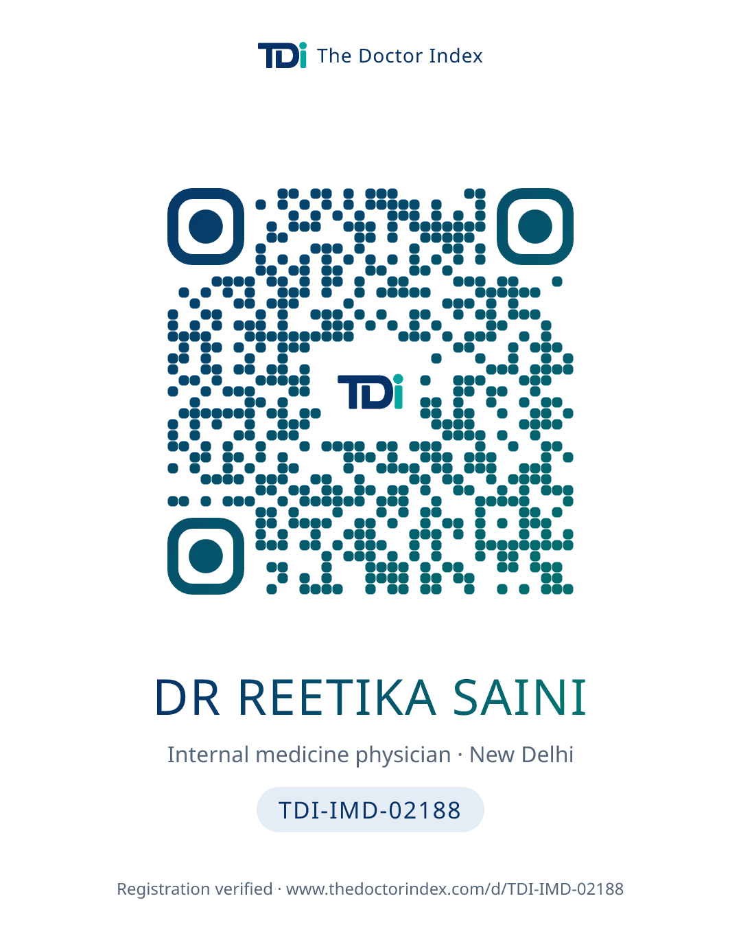 QR card for Dr Reetika Saini, TDI-IMD-02188