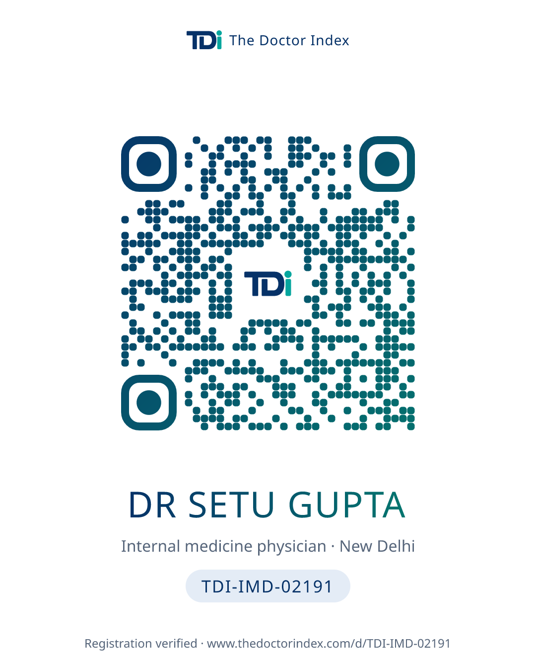 QR card for Dr Setu Gupta, TDI-IMD-02191