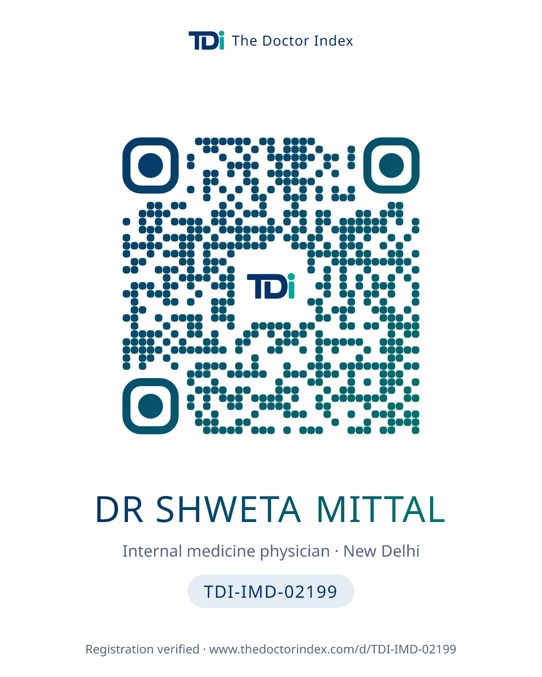QR card for Dr Shweta Mittal, TDI-IMD-02199