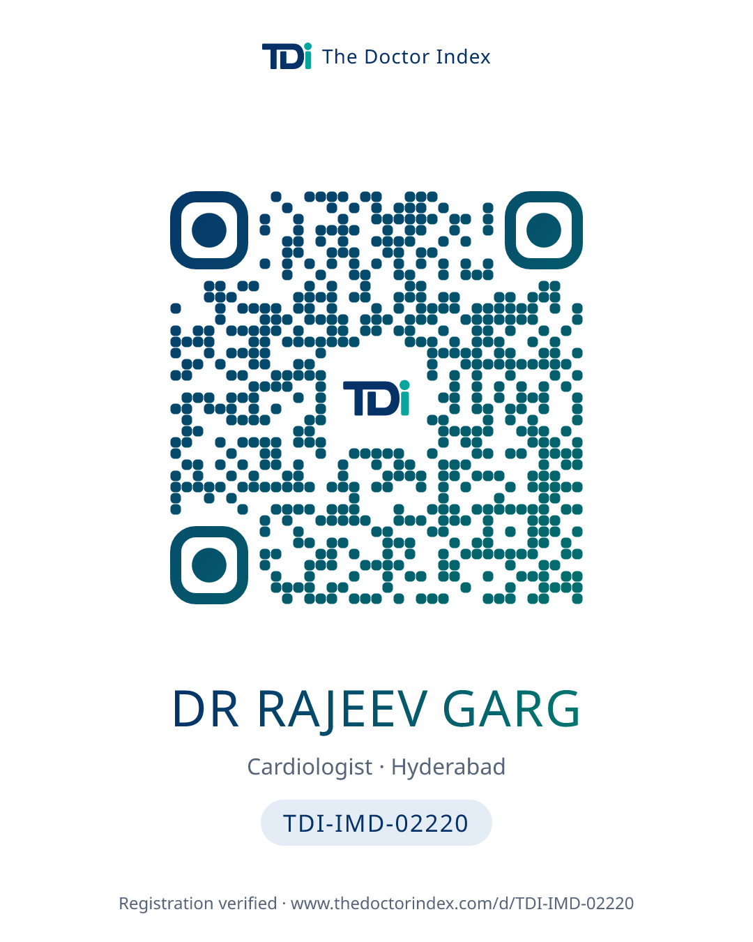 QR card for Dr Rajeev Garg, TDI-IMD-02220