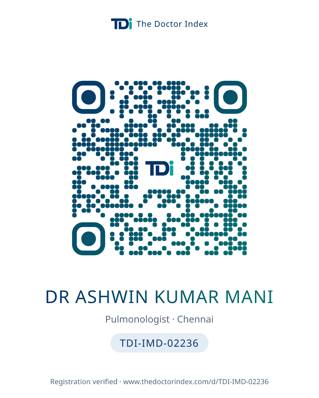 QR card for Dr Ashwin Kumar Mani, TDI-IMD-02236
