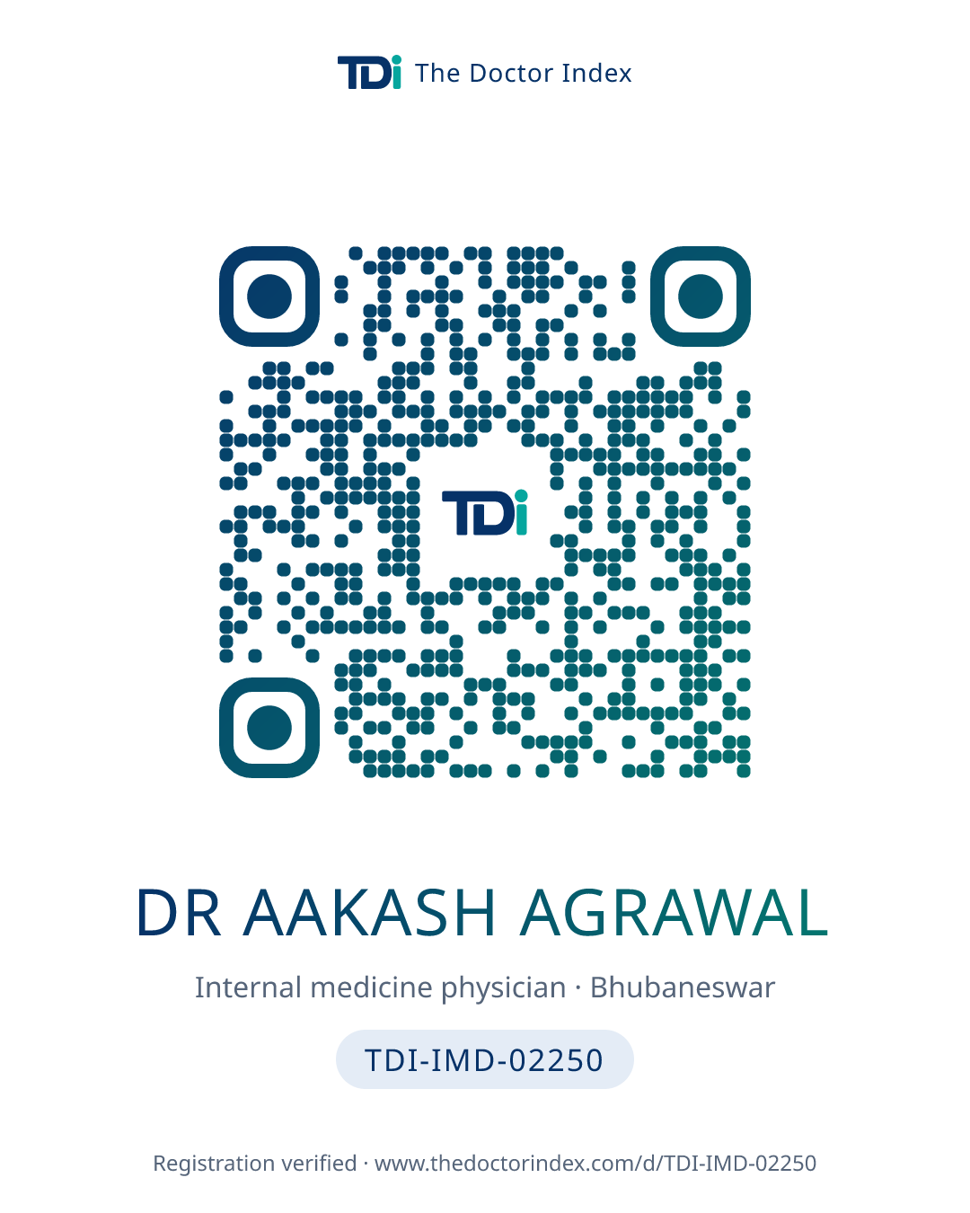 QR card for Dr Aakash Agrawal, TDI-IMD-02250