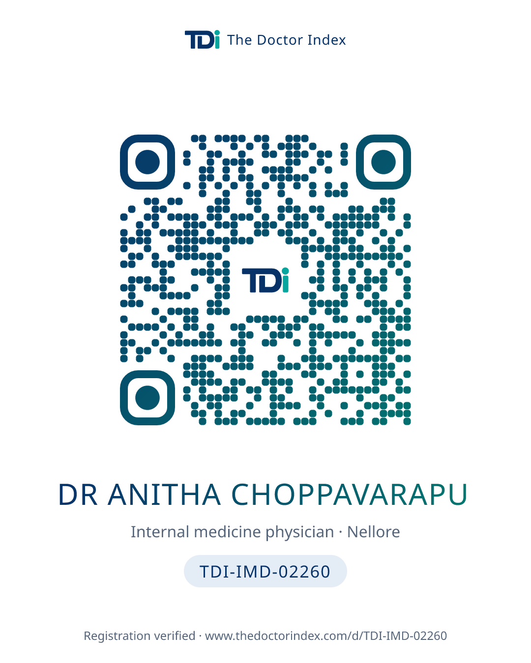 QR card for Dr Anitha Choppavarapu, TDI-IMD-02260