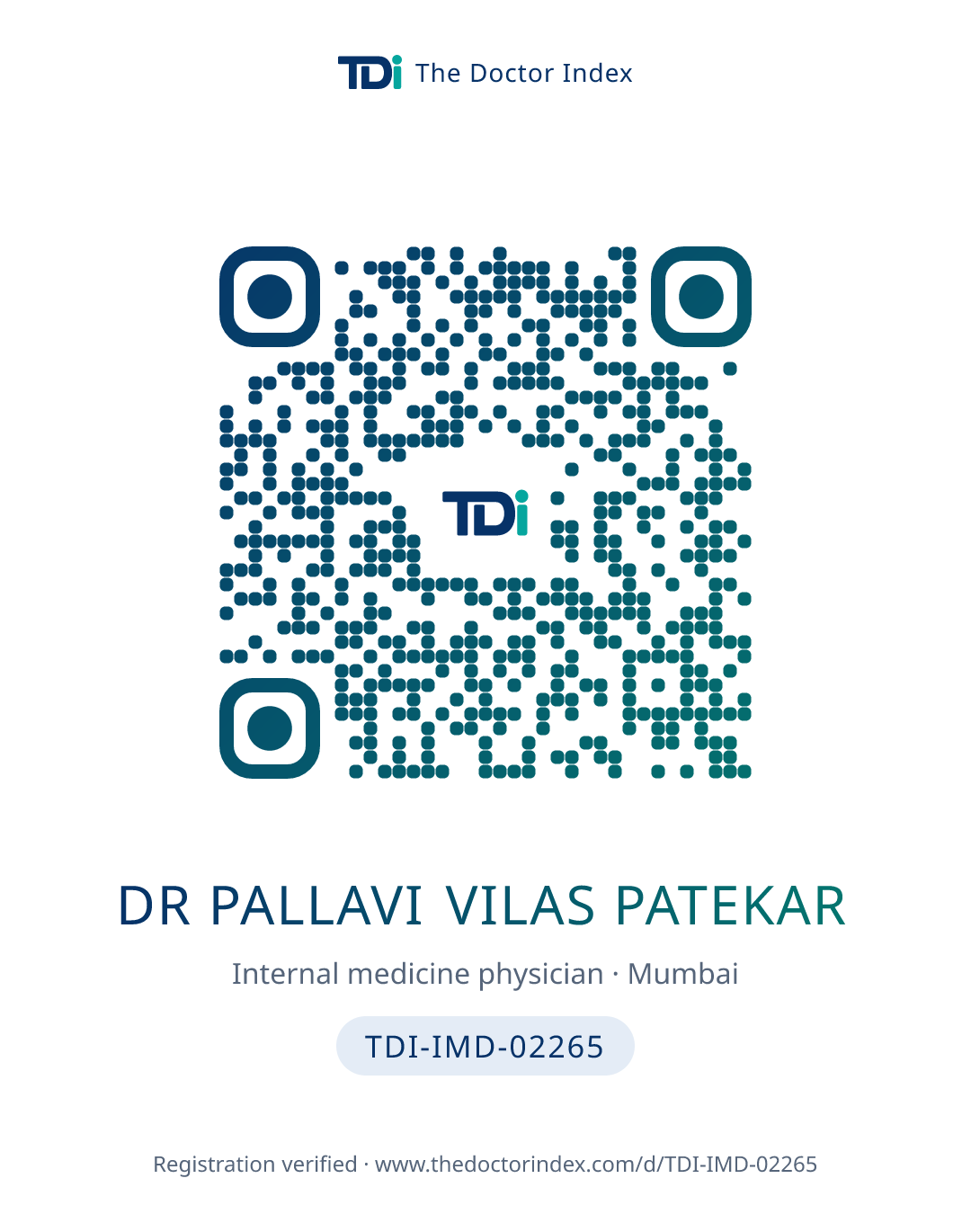 QR card for Dr Pallavi Vilas Patekar, TDI-IMD-02265