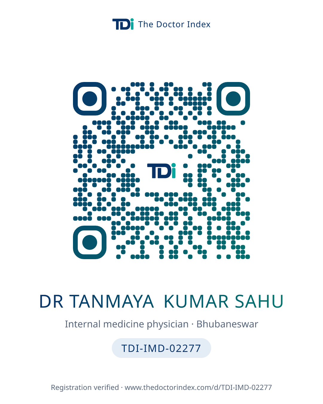 QR card for Dr Tanmaya Kumar Sahu, TDI-IMD-02277