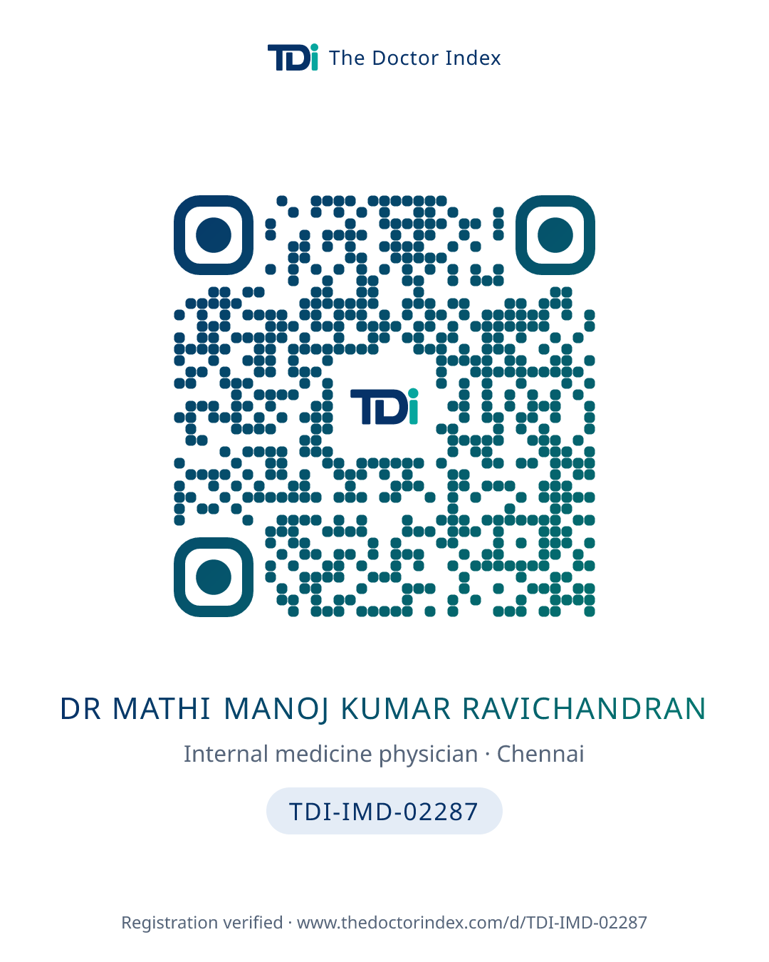 QR card for Dr Mathi Manoj Kumar Ravichandran, TDI-IMD-02287