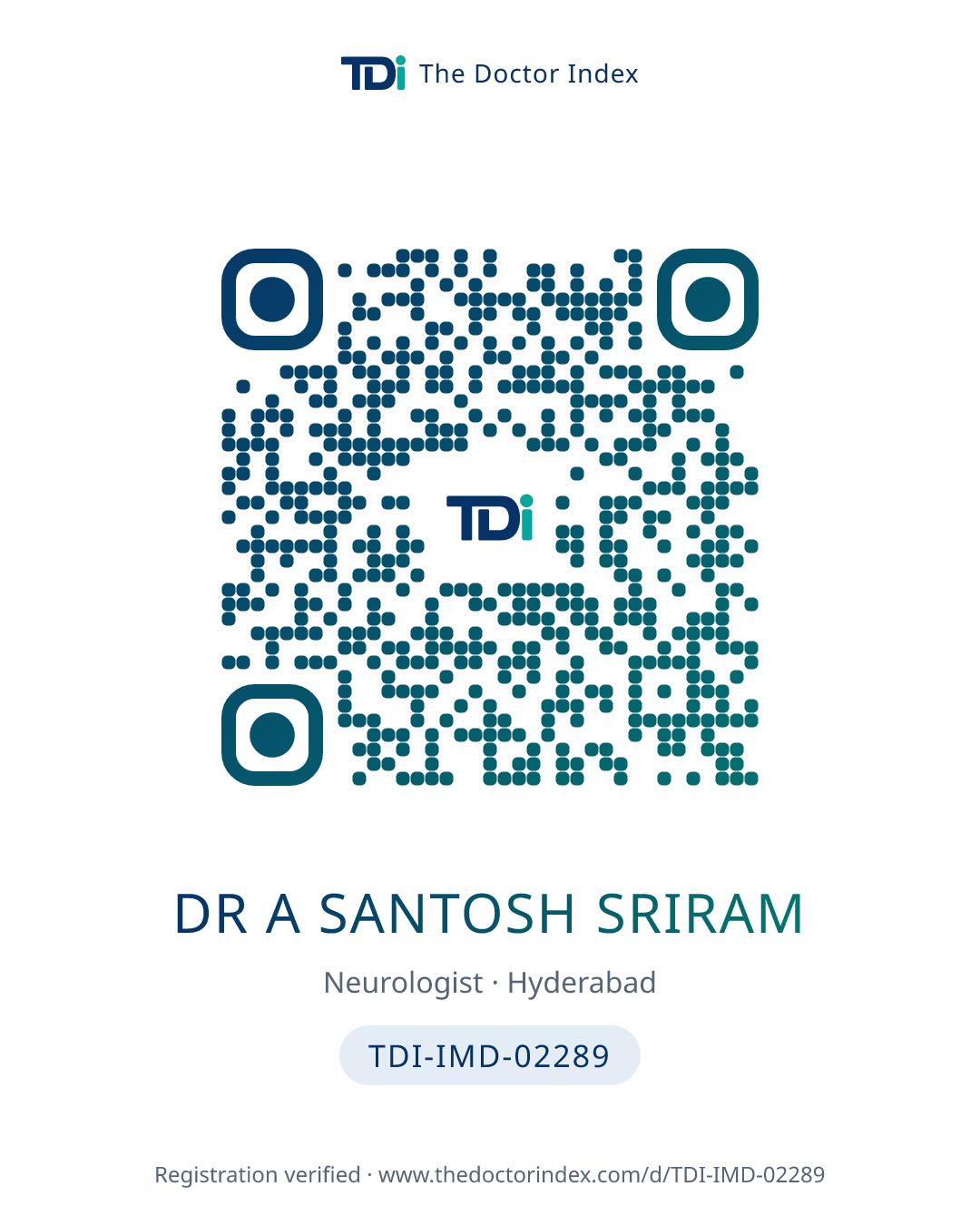 QR card for Dr A Santosh Sriram, TDI-IMD-02289