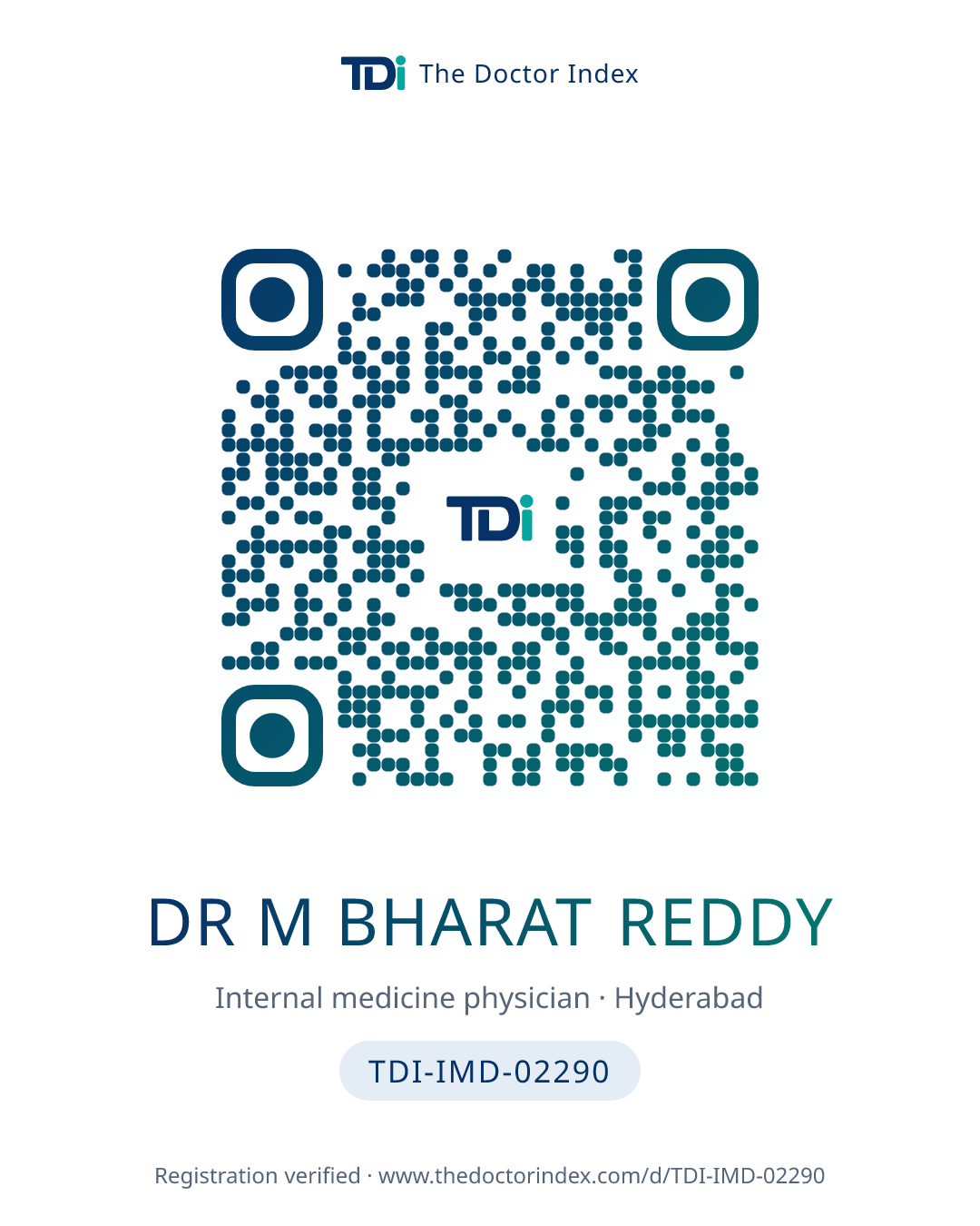 QR card for Dr M Bharat Reddy, TDI-IMD-02290