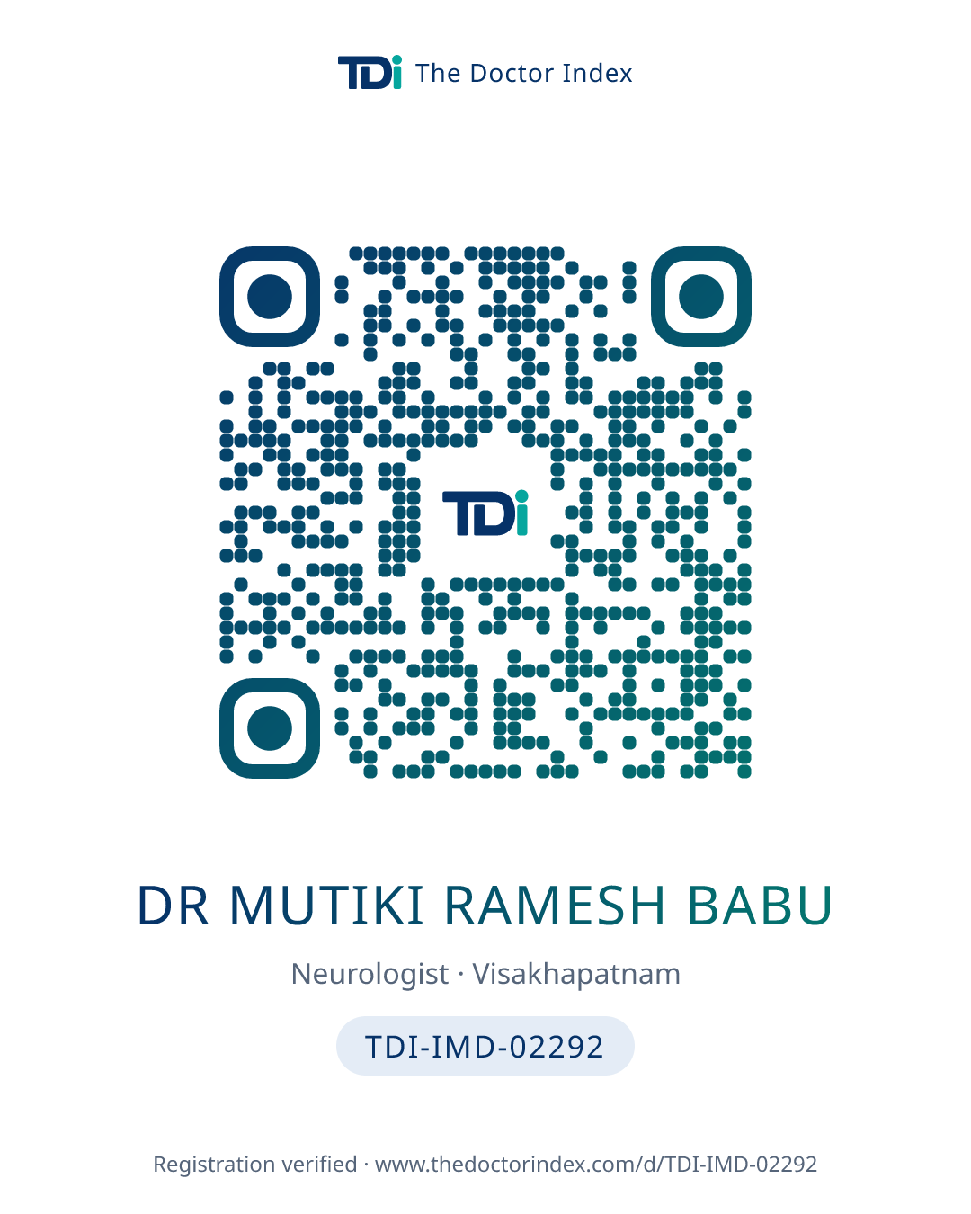 QR card for Dr Mutiki Ramesh Babu, TDI-IMD-02292