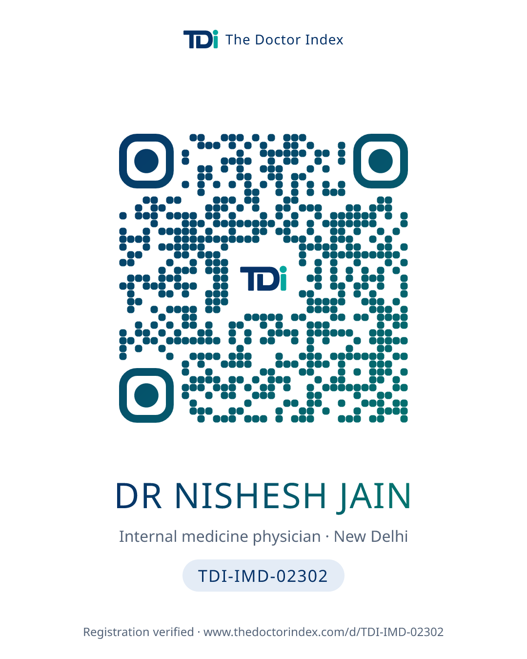 QR card for Dr Nishesh Jain, TDI-IMD-02302