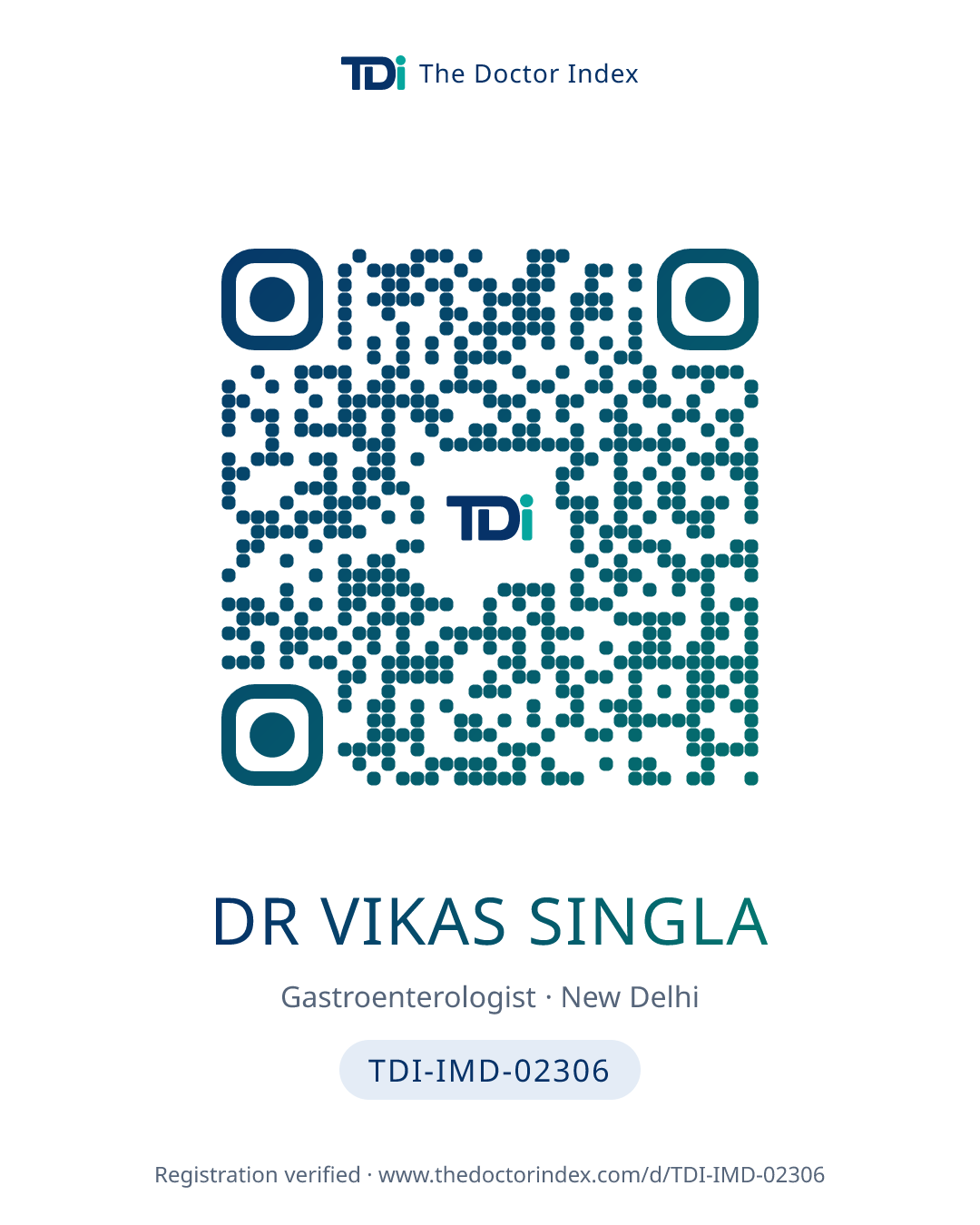 QR card for Dr Vikas Singla, TDI-IMD-02306
