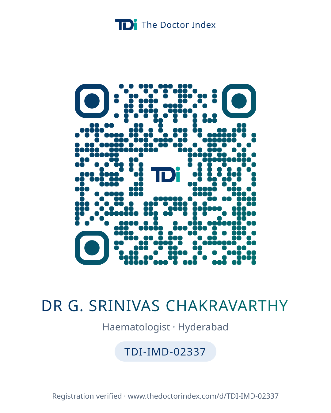 QR card for Dr G. Srinivas Chakravarthy, TDI-IMD-02337