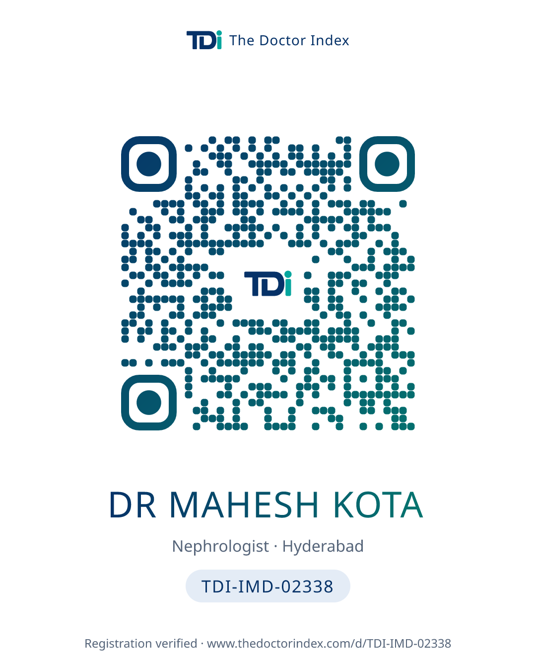 QR card for Dr Mahesh Kota, TDI-IMD-02338