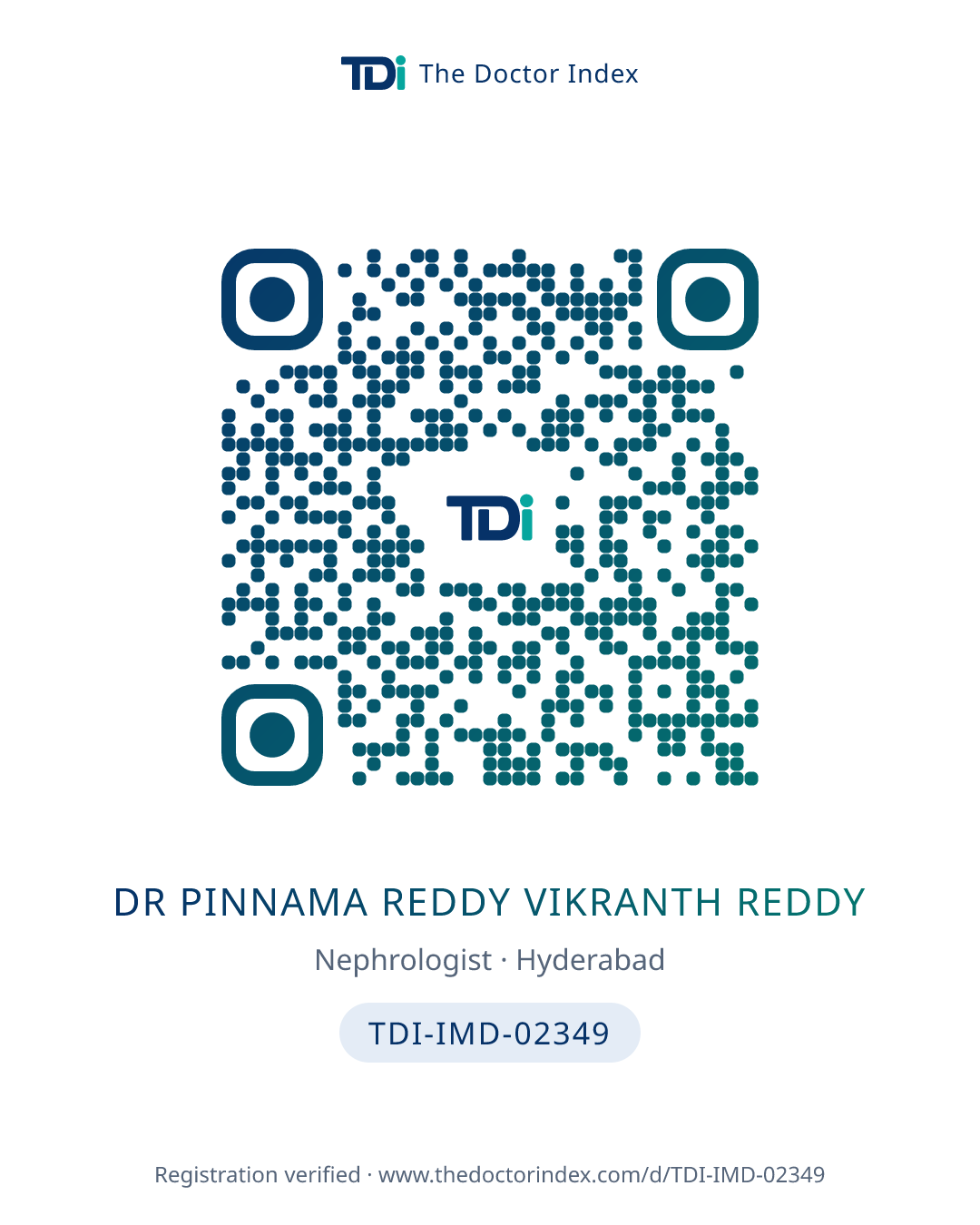 QR card for Dr Pinnama Reddy Vikranth Reddy, TDI-IMD-02349