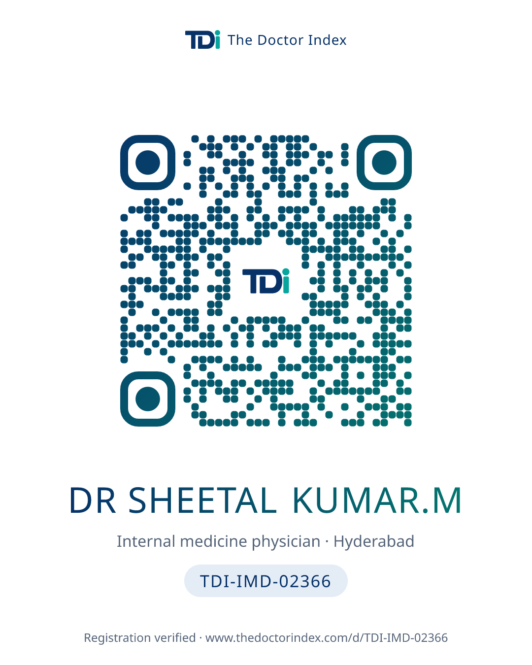 QR card for Dr Sheetal Kumar.M, TDI-IMD-02366