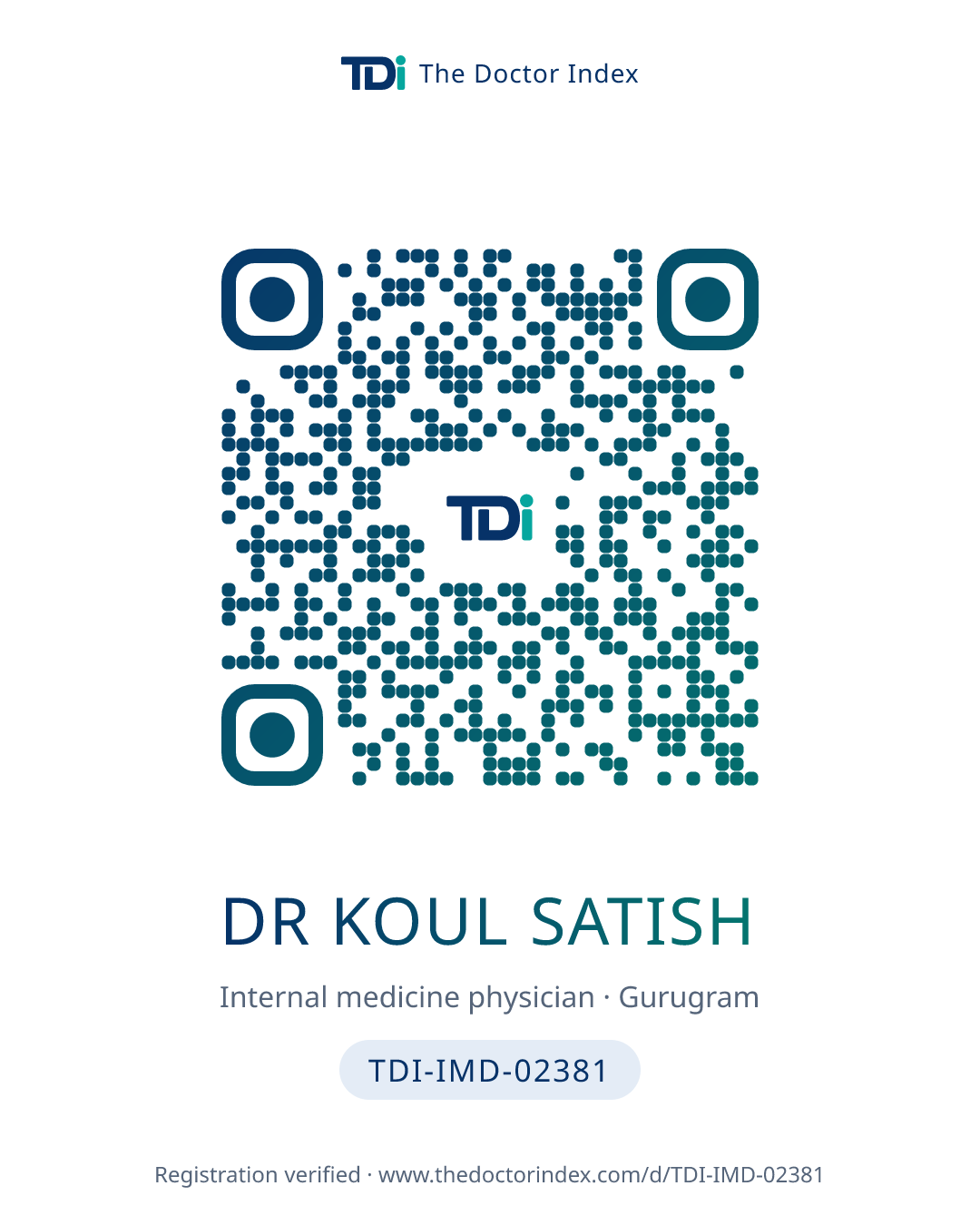QR card for Dr Koul Satish, TDI-IMD-02381