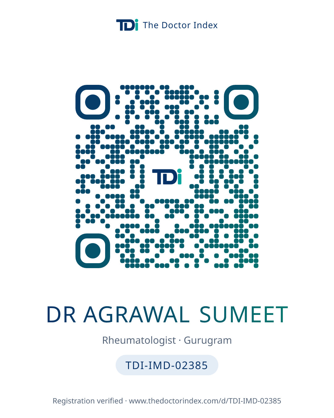 QR card for Dr Agrawal Sumeet, TDI-IMD-02385