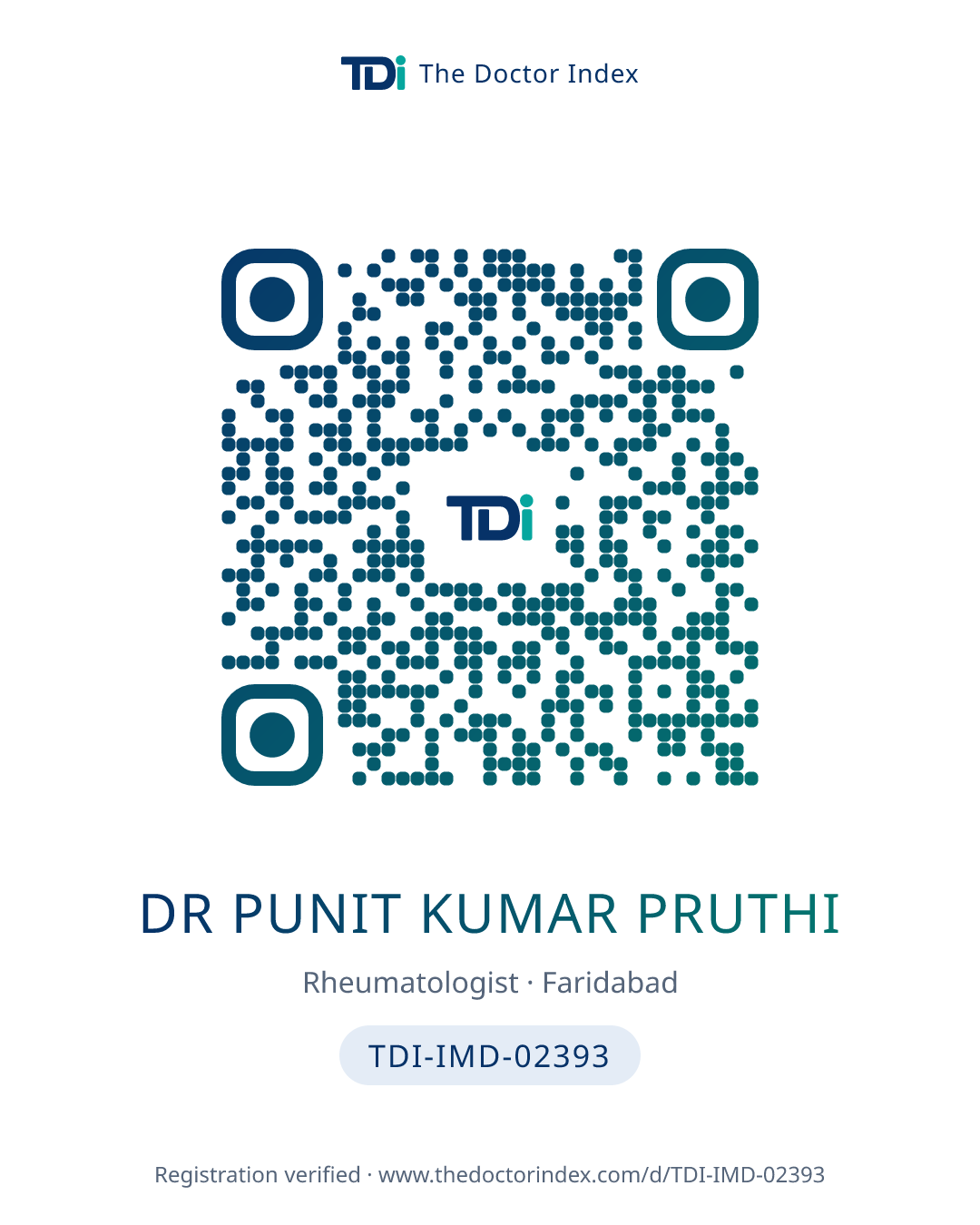 QR card for Dr Punit Kumar Pruthi, TDI-IMD-02393