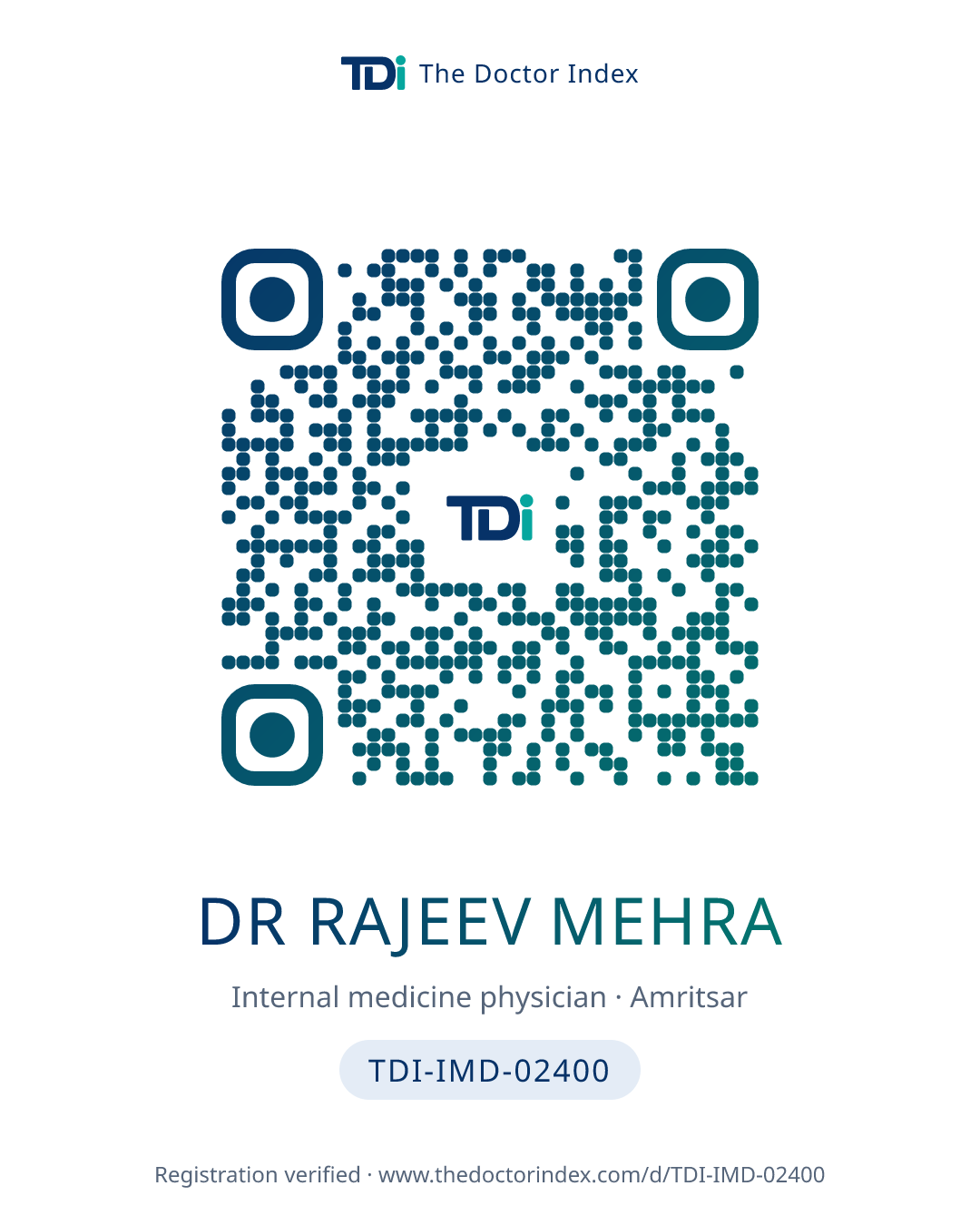 QR card for Dr Rajeev Mehra, TDI-IMD-02400