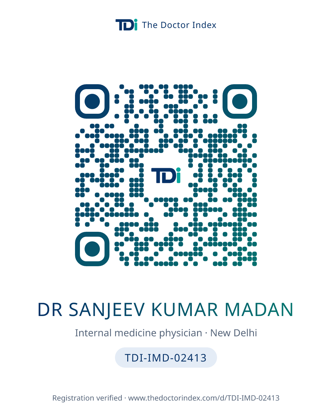 QR card for Dr Sanjeev Kumar Madan, TDI-IMD-02413