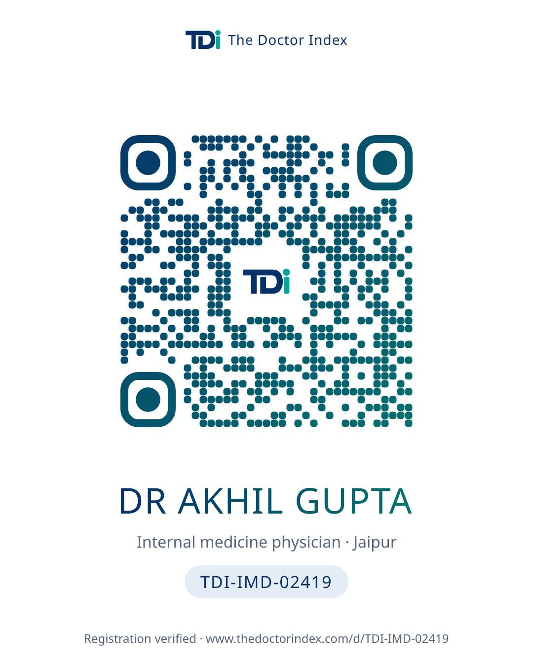 QR card for Dr Akhil Gupta, TDI-IMD-02419