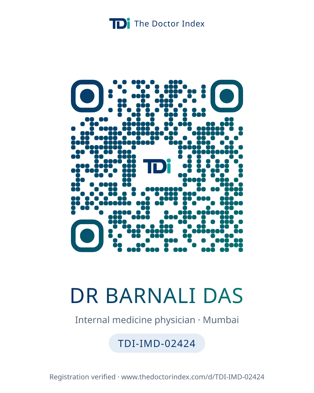 QR card for Dr Barnali Das, TDI-IMD-02424