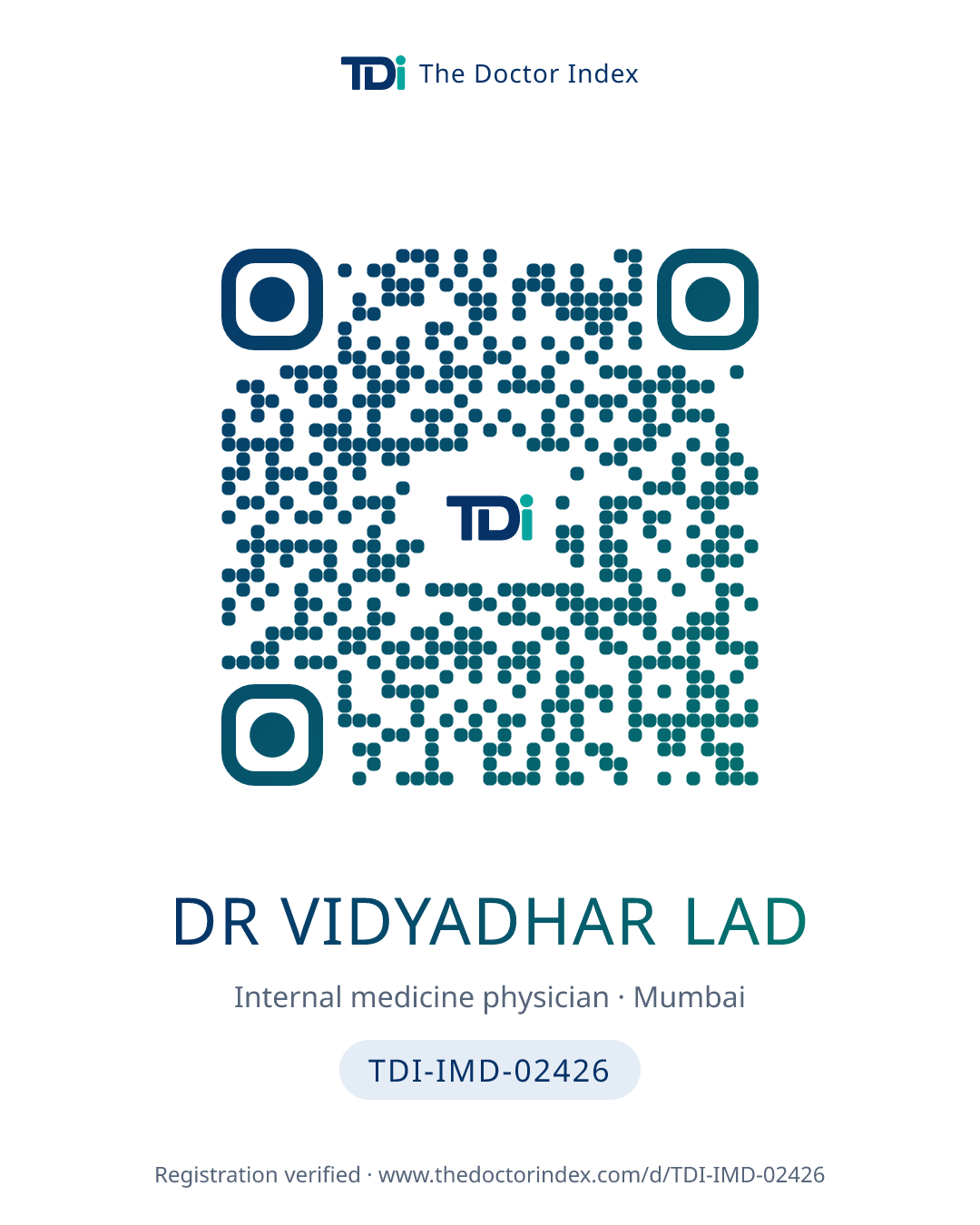 QR card for Dr Vidyadhar Lad, TDI-IMD-02426