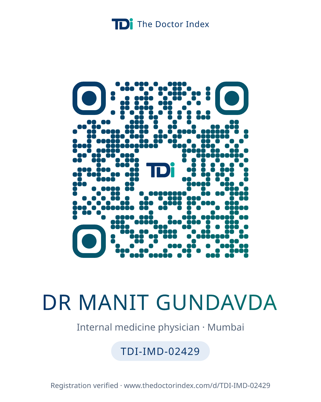 QR card for Dr Manit Gundavda, TDI-IMD-02429