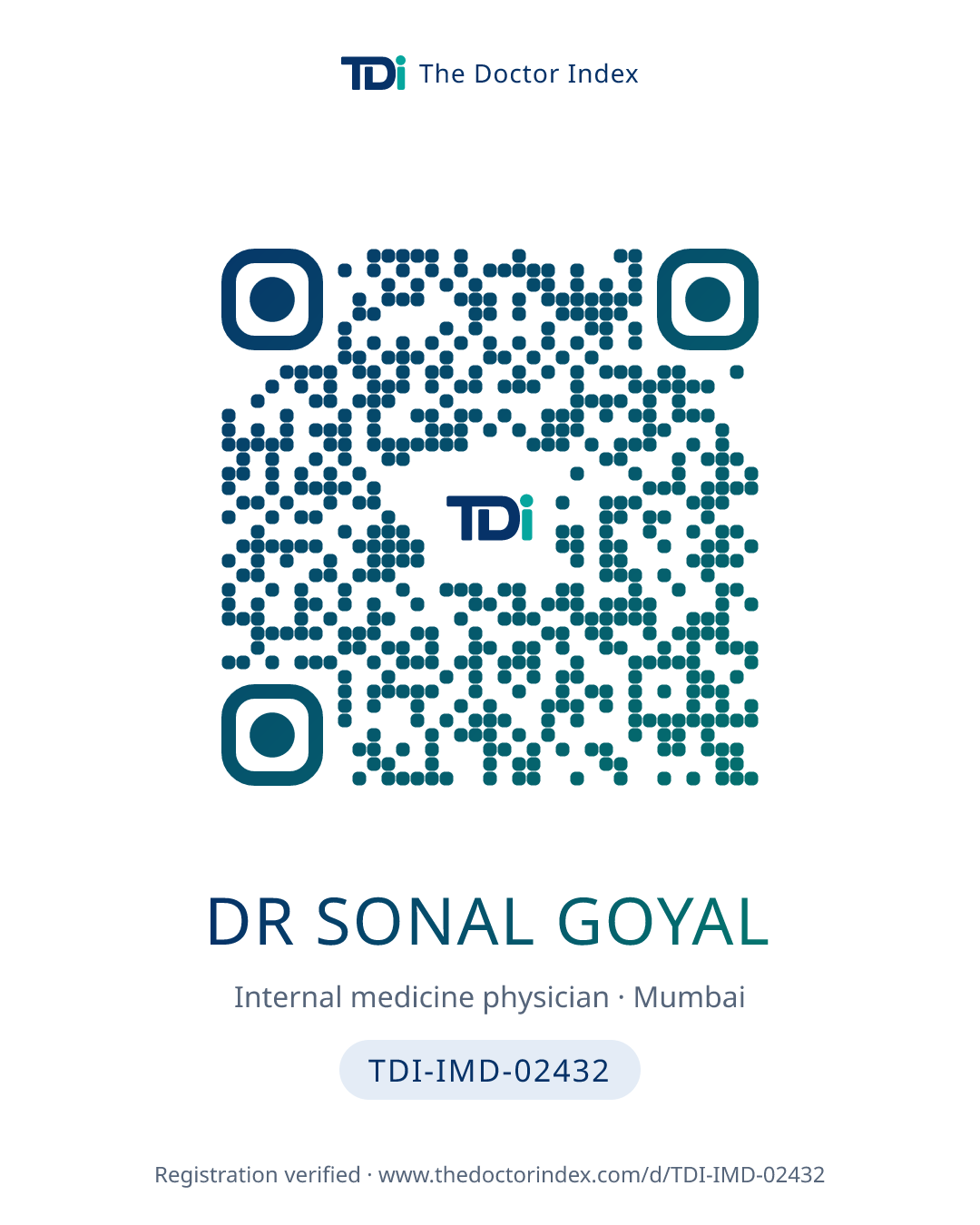QR card for Dr Sonal Goyal, TDI-IMD-02432